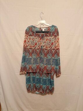 Boho Judith Hart Paisley 2 piece skirt set in Aqua and Coral